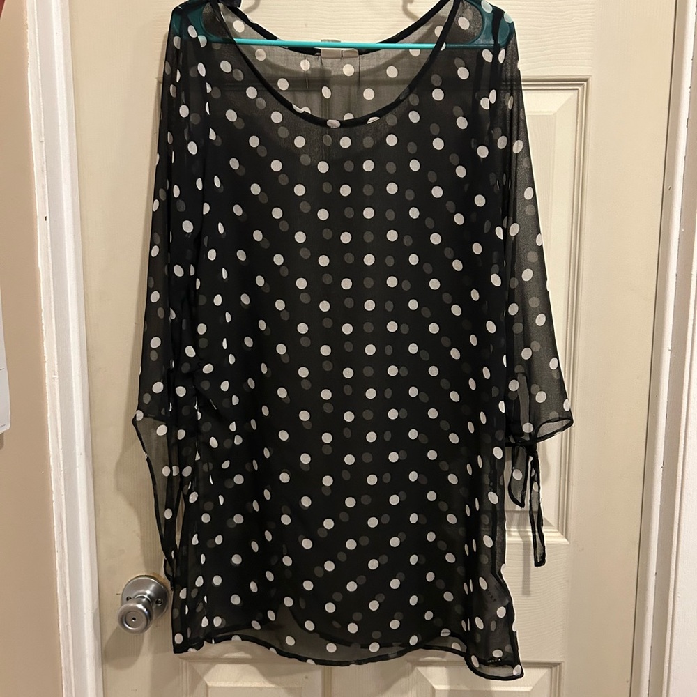 Roxy Black and White Polka Dot  sheer long sleeve top - size medium